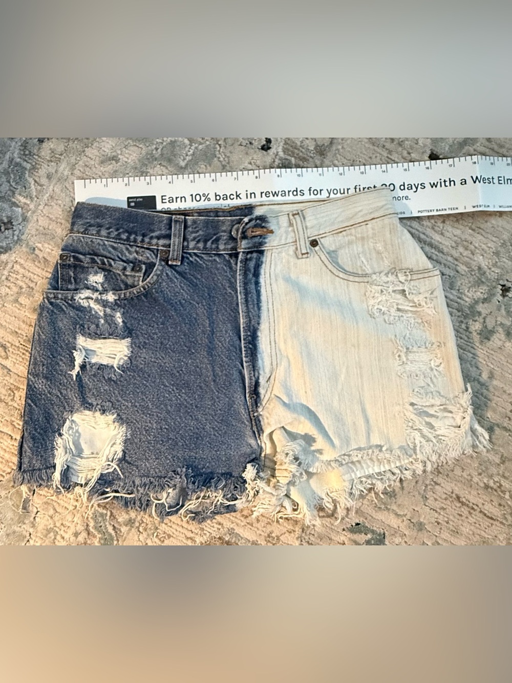 Levi's Vintage Two-Tone Distressed Denim Shorts - Dark Blue & Light Blue size 29